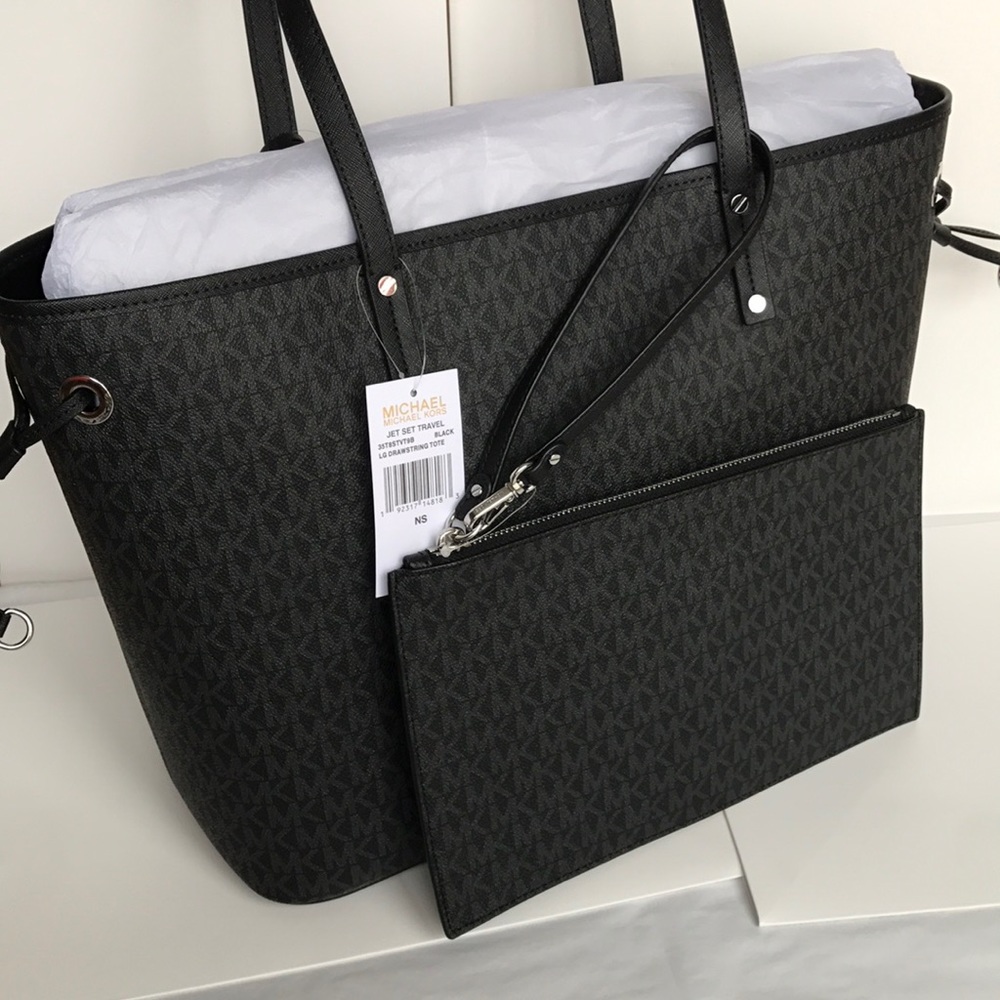 🌹🌸mk drawstring tote/shoulder bag large /black - Picture 8 of 8